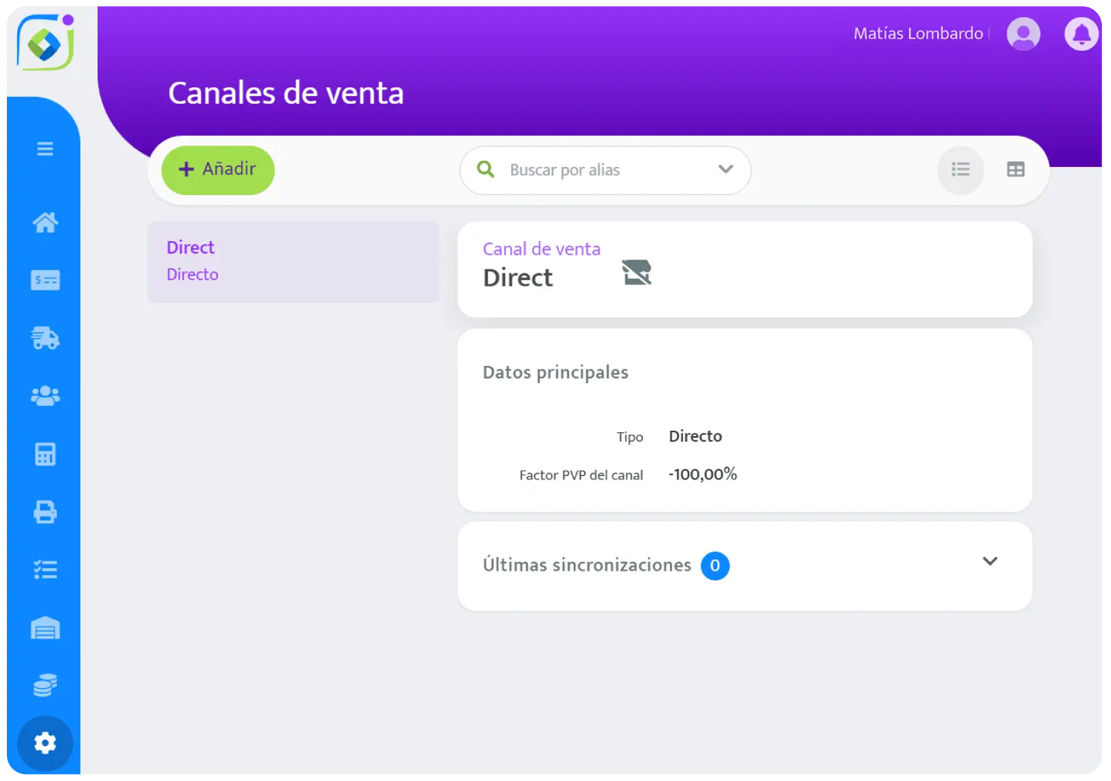 Página de la app: Módulo Canales de Venta